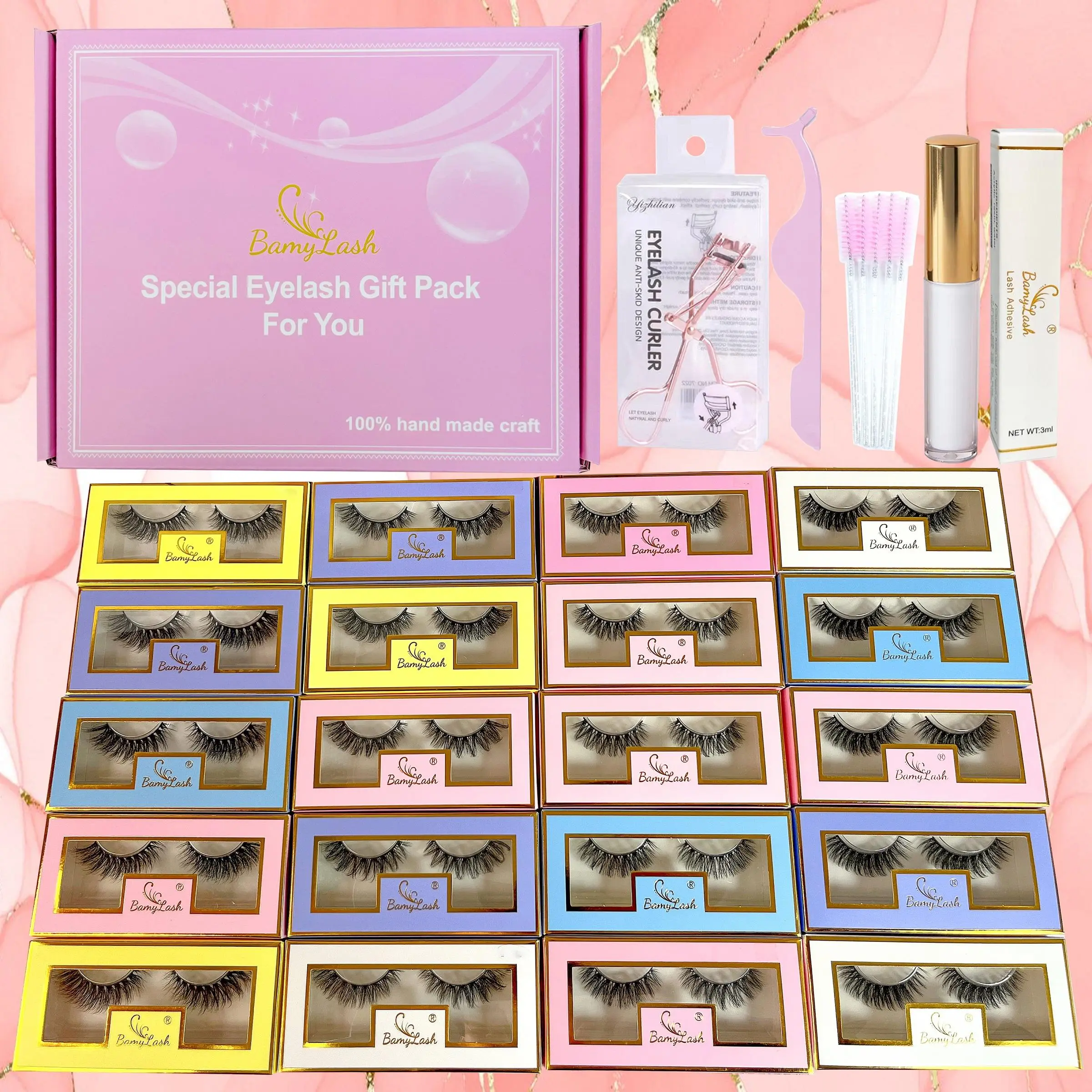 Natural Look False Eyelashes with Eyelash Glue & Tweezers & Eyelash Brush & Eyelash Curler, Eyelash Set, Curling Fake Eyelashes for Women Makeup, Cosmetic, Universal Lash Kit