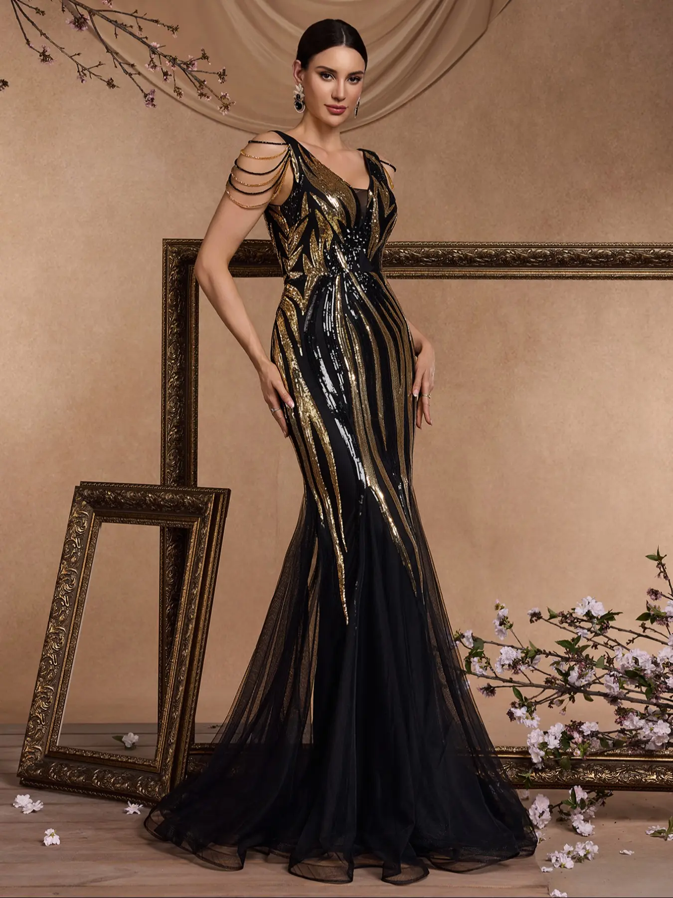 formal long sleeve blue dress Long Sleeve V Neck Royal Blue Formal Gown main image 1