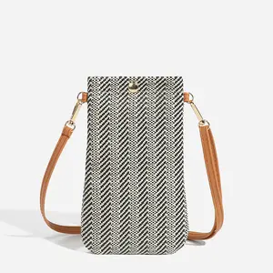 ELIPAPRO  AS055 Summer Beach Bag Women's 2025 New Shoulder Oblique Span Bag Straw Woven Vertical Mobile Phone Change Bag