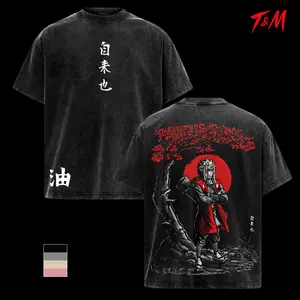 Narutoo Jiraiya Japanese Cherry Blossom Shirt , Anime Graphic T Shirt, Oversized Streetwear Tee, Vintage Washed Manga Top, Unisex Crewneck Pullover, Soft Cotton