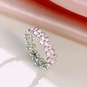Pink Enamel Flower Wreath Ring for Women – Y2K Stacking Party Jewelry Gift