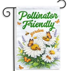 Pollinator Friendly Garden Flag, Butterfly Floral Yard Banner, Outdoor Porch Lawn Decor for Nature Lovers, Spring Seasonal Farmhouse Garden Decoration