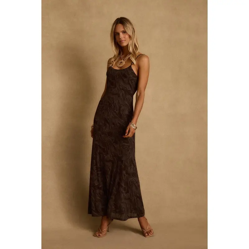 knee length dresses for ladies Soft Mesh V-Neck Mini Slip Dress in Almond main image 0