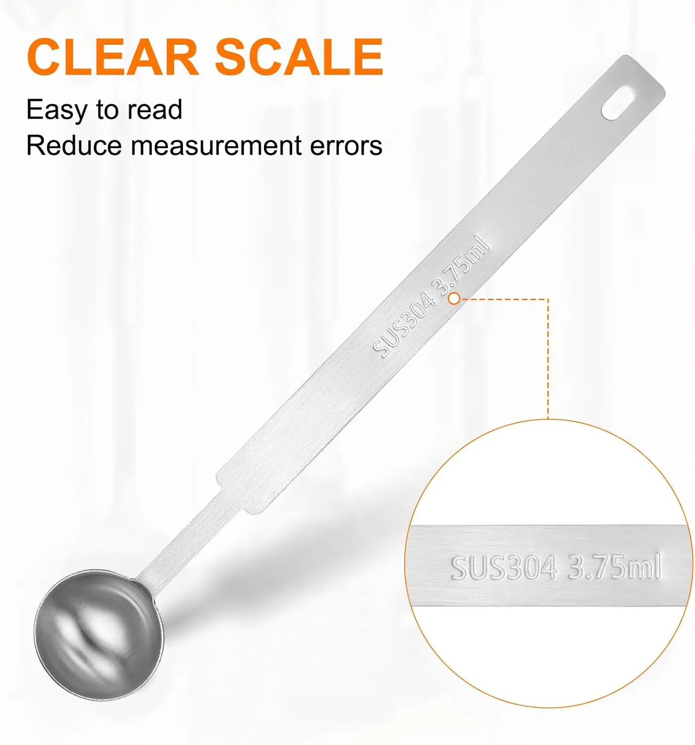 "Teaspoon Measuring Spoon – Single Long-Handled Scoop, 430 Stainless Steel, 3.75mL (1/4 Tbsp) with Square Bowl for Easy Measuring"