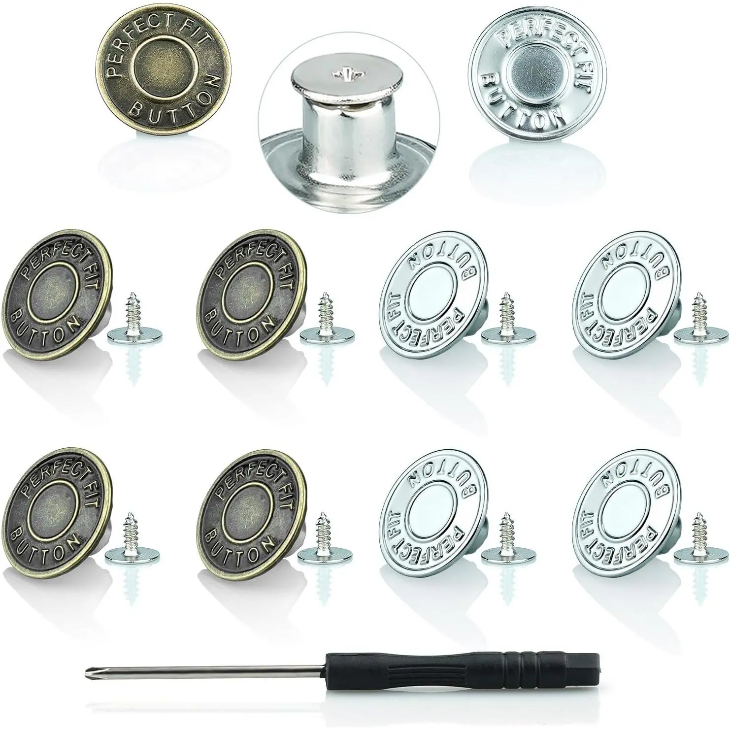 Jeans Button  Screw, Jean Buttons for Loose Jeans, Adjustable Tightener Button for Jeans Pants to Make Smaller, Botones Ajustables para Jeans 17mm
