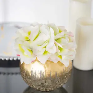 Gold Foiled Glass Flower Vase Crackle Bubble Design 4.5" - Decorative Floral Wedding Centerpiece