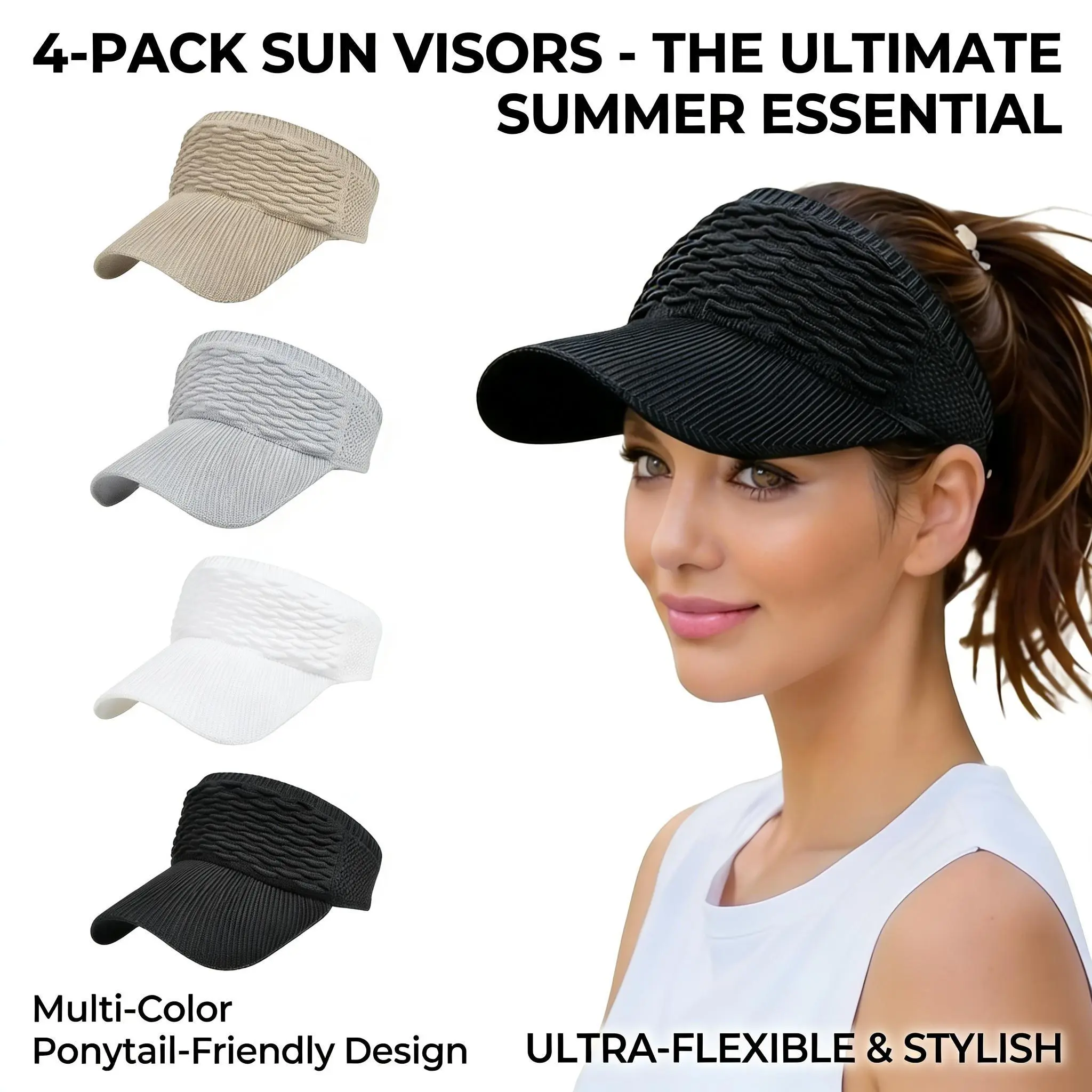 4 Pack Women Outdoor Sports Hat Set, Open-Top Sun Hat and Baseball Cap, Full UV Sun Protection Lightweight Headwear for Outdoor Activities