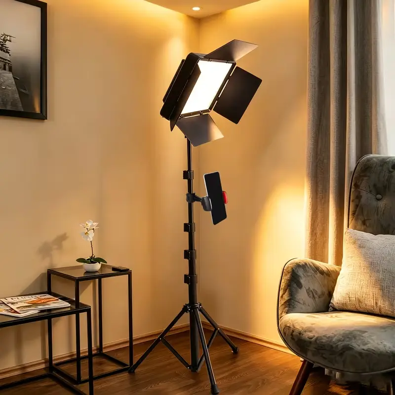 1-Pack Upgrade LED Studio Video Lighting Kit, Dimmable Light with Barndoor plus 60'' Adjustable Tripod, Suitable for TikTok, YouTube, Live Stream, Makeup & Video Shooting#SummerWins#Fathersdaygift
