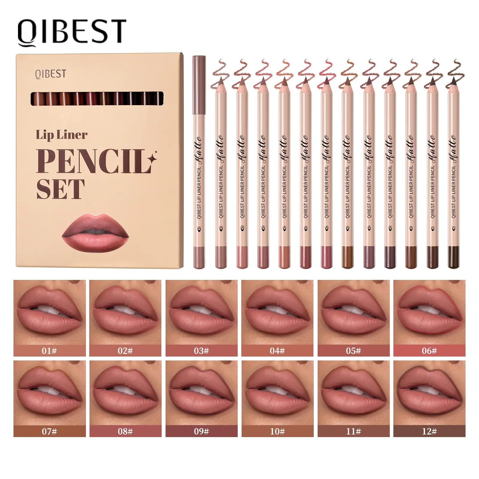 12 Colors Matte Lip Liner Pencil Set, Long-Lasting Waterproof Highly Pigmented Nude Brown Lip Liners, Smooth Non-Fading Lip Makeup Kit, Lippie Pencil for Daily and Professional Use