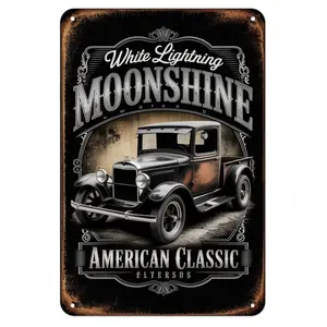 Truck Tin Sign, Vintage Moonshine Metal Sign Print Aesthetic Room Decoration for Home Bedroom Kitchen Bar Coffee Bathroom Indoor Outdoor Wall Decor, 8 X 12 in
