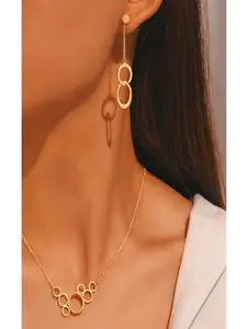 18K Gold Plated Stainless Steel Gold Pendant Necklace Earrings Set, Dainty Interlocking Circle Pendant Necklace for Women, Waterproof Non Tarnish Jewelry Gift