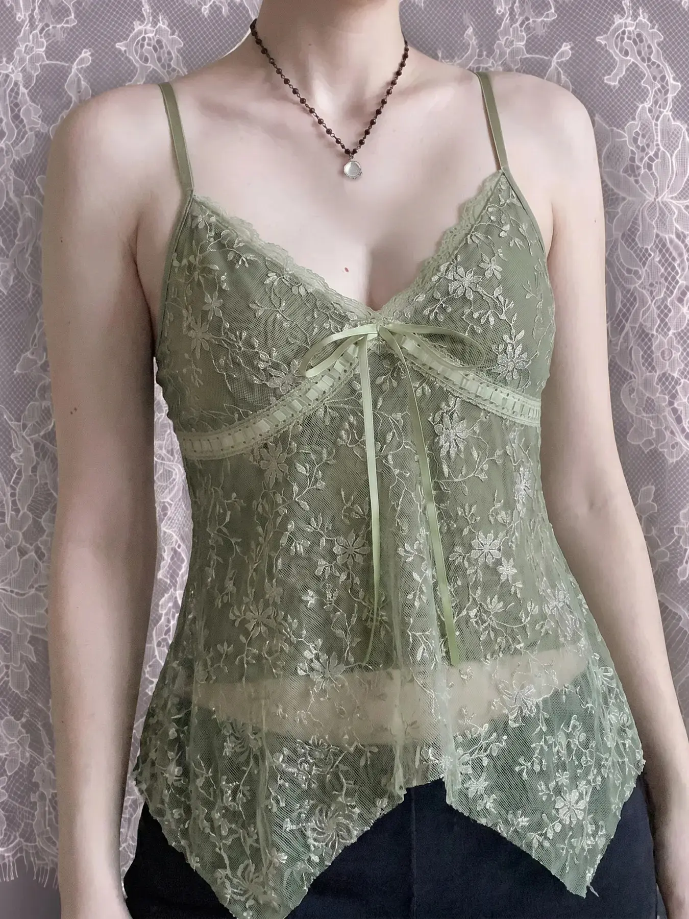 Vintage V-Neck Cami Top, Elegant Sequins Embroidered Floral Bow Design, Sleeveless Long Length, Mesh Fabric, Retro Style Flowy Women's Clothing