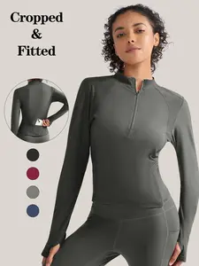Women's Half-Zip Long Sleeve T-Shirt, Stand Collar Quick-Dry Breathable Elastic Slim Fit Yoga Top, Gym Yoga Tops, Fitness Gym Wear, Athletic Workout Clothing, Fitted Design Activewear