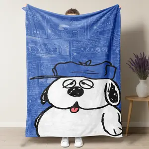 Olaf Dog Blanket Peanuts Snoopy Brother Blue Comic Print Soft Flannel Fleece Throw for Couch Bed Sofa Travel Cozy Lightweight Warm Bedspread Gift for Cartoon Fans Retro Home Decor Aesthetic