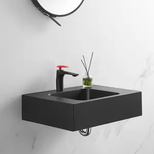 Bathroom sink, Wall-Mount or Countertop Install, 32" Solid Surface in Matte Black with Single Faucet Hole, SVWS602-26BK