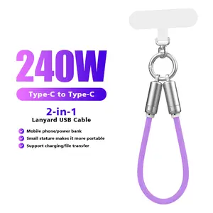 240W Aesthetic 2-in-1 Zinc-Alloy Lanyard Data Cable - 5mm Ultra-Slim Nylon Braided Charging Cable, Dual Compatible for Mobile Devices, Laptop (Newest Generation)