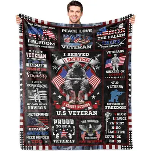 Veterans Day Gifts Blanket 60"X50", Vietnam Veteran Gifts for Men/Him/Dad, Navy/Army/Air Force Veteran Gifts Ideas Throw Blanket for Couch Sofa