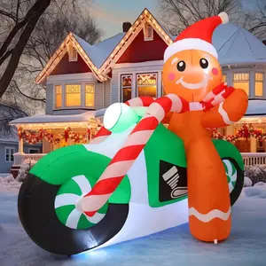 6ft Christmas Inflatables Outdoor Decorations, Blow Up Gingerbread Man On A Motorbike Inflatable with Built-in LEDs for Christmas Indoor Outdoor Yard Lawn Garden DecorationsAB13MaisonLuxe