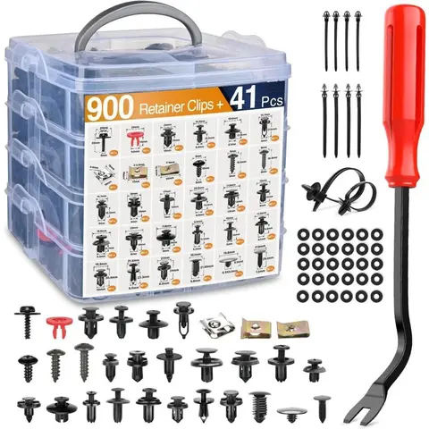 Upgraded 941pcs Multi-Size Nylon Universal Expansion Screw Clips Set - Corrosion-Resist Door Panel Clips (10mm,6.3mm,8mm,9mm), Easy Install, Fits 99% of Cars, W/Handheld Tool & Glovebox Storage Kit