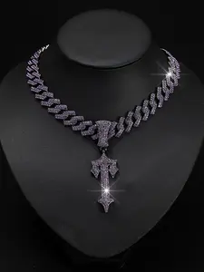 Men's Rhinestone Decor Sword Pendant Necklace, with Cuban Chain, Boyfriend Gifts, Fashion Jewelry for Party, Daily Clothing Decor, Trendy All-match & Exquisite Jewelry for Birthday Gift, Iced Out Jewelry