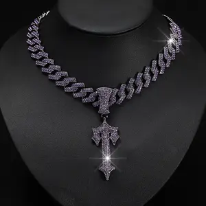 Men's rhinestone decorative sword pendant necklace with Cuban chain, boyfriend gift, party fashion jewelry, daily clothing decoration
