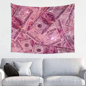 Pink Money Tapestry 40x60In Aesthetic Wall Hanging Decorative Tapestries Cute Preppy Banner For Teen Girl Bedroom College Dorm Home Living Room Party Decor