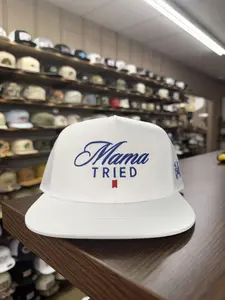 Mama Tried Trucker Mesh Snapback Flat Bill Hat Cap White Embroidered