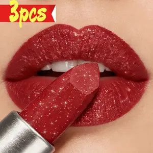 3pcs Pearl Lipstick Lipgloss Set, Long-Lasting Hydrating Moisturizing Non-Sticky, Glossy Lip Color, Quick Application for Daily Dates Parties, Gift Idea