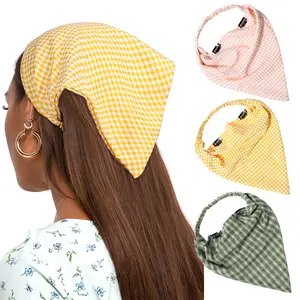3 PCack Floral Plaid Print Hair Scarf Headband with Hair Clip Kerchief Head Scarf Bandana for Women Hair Accessories