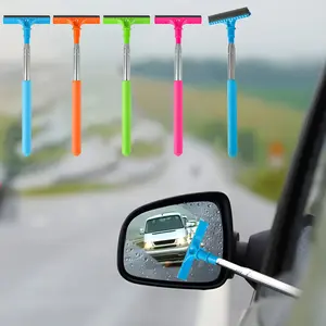 1 portable rearview mirror water scraper with sponge cleaning brush and retractable window cleaning brush.