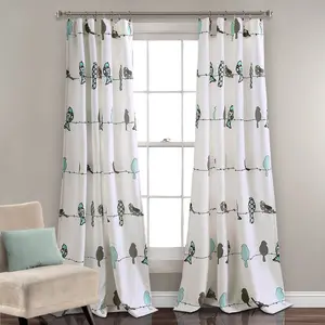 Lush Decor Rowley Birds Light Filtering Window Curtain Set - 2 Panels, 52"W x 63"L, 84"L, 95"L, 108"L, 3" Rod Pocket, Room Darkening, Machine Washable, Colorful Birds Design
