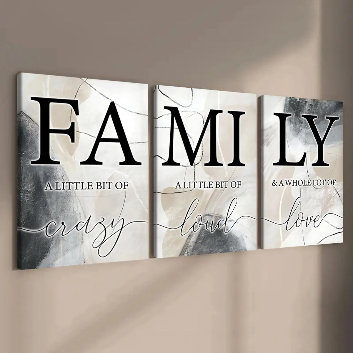 Family Letter Pattern Printed Wooden Framed Canvas Painting, 3 Counts Wall Decor, Wall Art for Home Living Room Bedroom Office, Art Wall Decoration, Decorative Artwork, Wall Picture Decor, Decoration Items