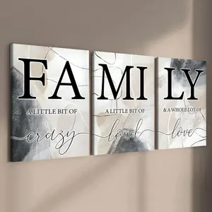 Family Letter Pattern Printed Wooden Framed Canvas Painting, 3 Counts Wall Decor, Wall Art for Home Living Room Bedroom Office, Art Wall Decoration
