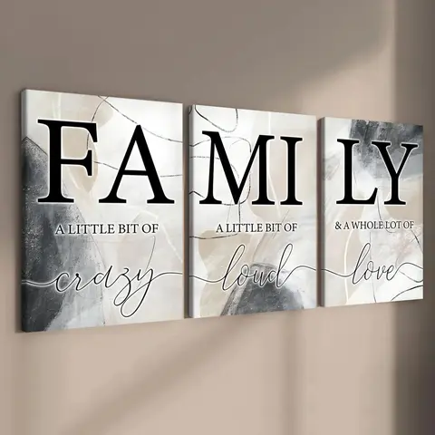 Family Letter Pattern Printed Wooden Framed Canvas Painting, 3 Counts Wall Decor, Wall Art for Home Living Room Bedroom Office, Art Wall Decoration, Decorative Artwork, Wall Picture Decor, Decoration Items