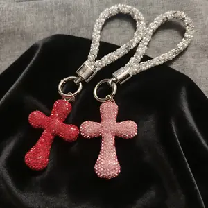 Women's Alloy Crystal Rhinestone Cross Keychain - 6.5x1.97in Shining Stones Accessory for Car Keys, Backpacks, Crossbody Bags, Christmas, Birthday Gifts
