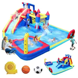 10-in-1 Inflatable Water Park with Slide, Bounce House, Dual Pools & Water Gun