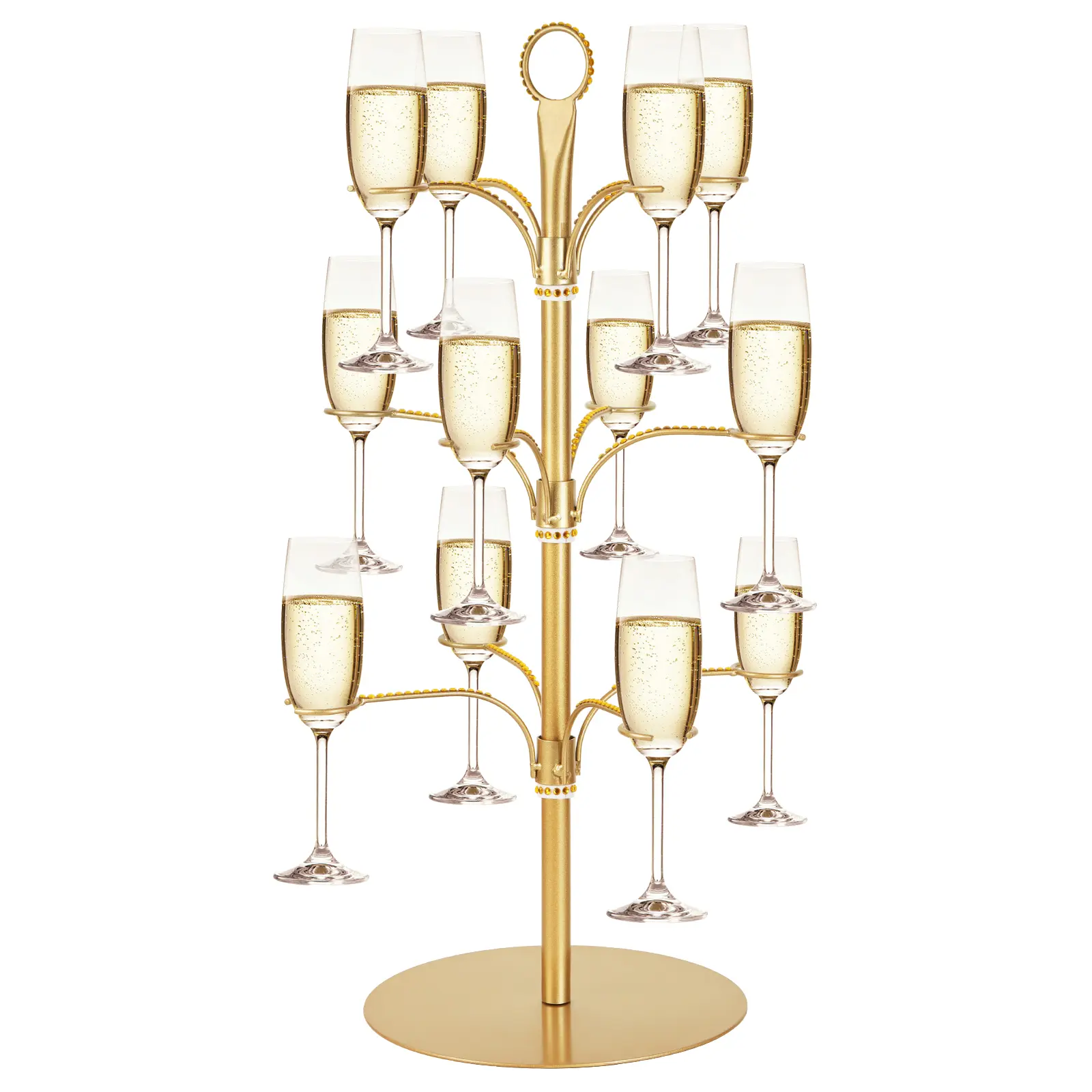 Sturdy 3-Tier Circular Cocktail Tree Rack - 12-Holder Freestanding Kitchen Utensils Drink Stand for Champagne, Wine Glasses, Small Space Bar & Home Storage, Christmas, Birthday Ideas, Thanksgiving, Happy Birthday