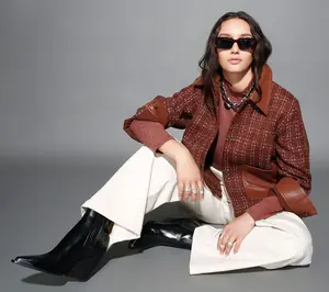 RM Studio x Rebecca Minkoff Plaid Tweed Jacket with Faux Leather RM Studio x Rebecca Minkoff Plaid Tweed Jacket with Faux Leather