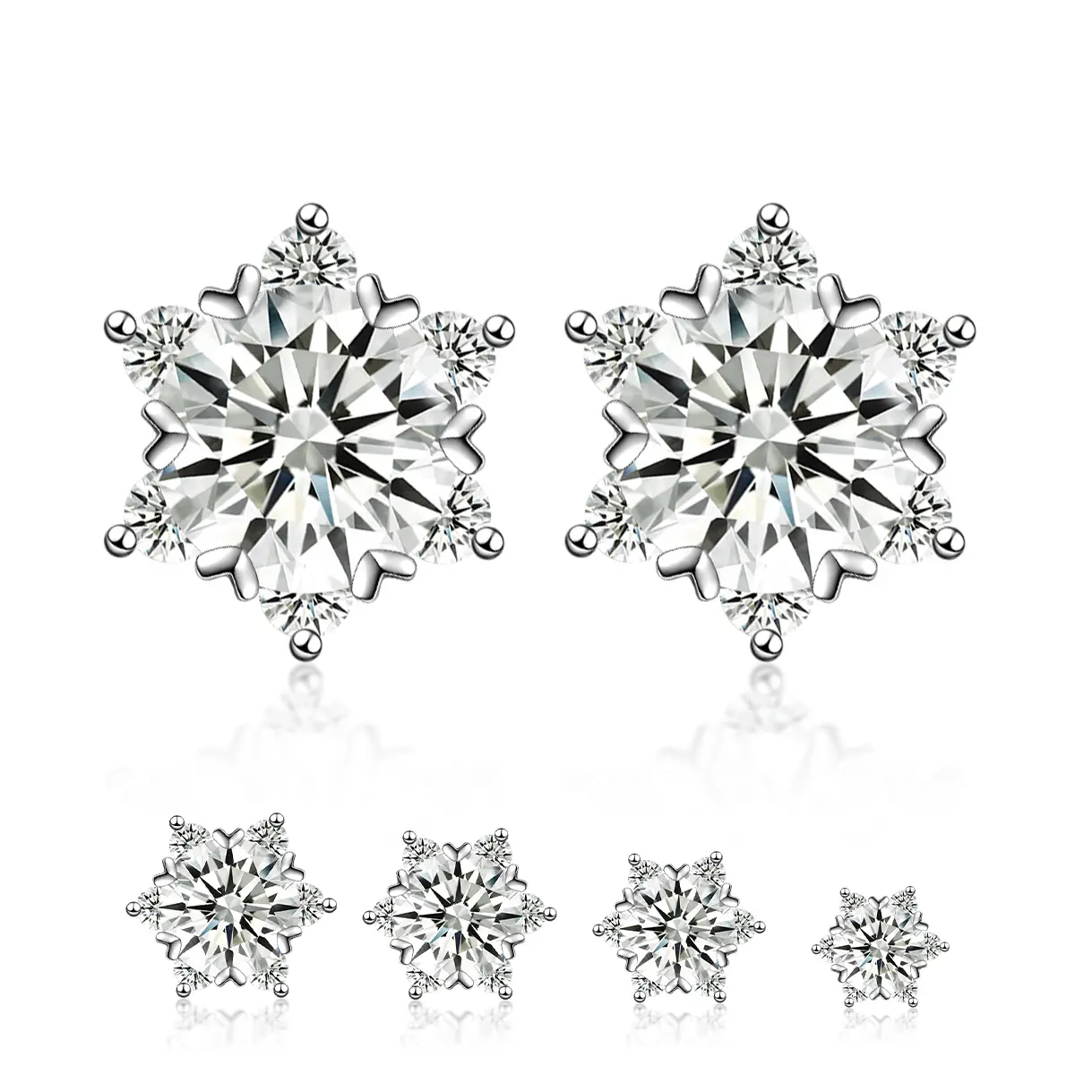 Moissanite 0.5ct-3ct Ice Crystal Snowflake Earrings Silver-Plated, Sparkling Icy Shine, Winter Refined Jewelry,  Earrings Accessories,  Chic Fashion Jewelry, Fashion Pairings, Christmas Must-Have Stud Earrings, A Romantic Gift for Any Occasion