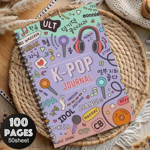 1pc K-Pop Diary Spiral Notebook - A vibrant Korean drama design with headphones and music elements, 100 pages, perfect for travel, work, school, or as a gift for fans, colleagues, friends, and sisters. A K-pop fan gift.