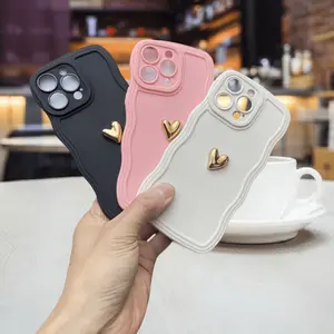 3 Piece Wave Gold Heart Tpu Phone Case Set for iPhone 6/7/8/x/XS/XR/XS Max, Anti-Drop Shockproof Full Cover, Gift for Women Girls Boys