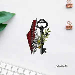 Palestine Keffiyeh Map & Key Sticker, Olive Branch Aesthetic Vinyl Decal, Waterproof Laptop Car Sticker