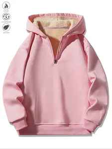 Men's Fleece Lined Hoodie Half Zipper Long Sleeve Pullover, Casual Fashion Design, Comfortable and Stylish, Perfect for Daily Wear