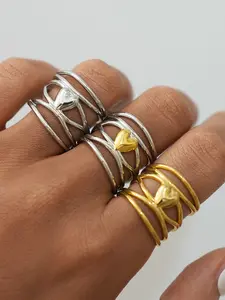 Fashion Hollow Heart Wide Band Ring, Adjustable Open Design, Casual Daily Wear, Women's Stylish Accessory, All Seasons