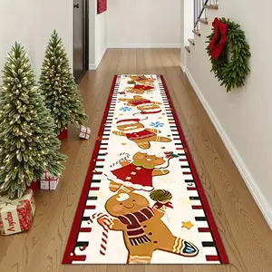 Christmas Gingerbread Man Rug, 1 piece, long runner hallway rug, soft and comfortable floor mat, non-slip area rug, washable long rug, suitable for hallway anti-slip, suitable for kitchen runners, corridors, bathrooms, bedrooms, living room hallway entran