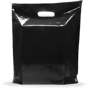 9x12 Black  Merchandise , Glossy Finish, Small Retail Size, 100 Pack, 1.5 Mil Thick, with -Cut Handles by