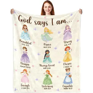Christian Gifts for Girl, God Says I Am Princess Blanket 50"x60", Inspirational Religious Birthday Gifts for Girls Princess Lover Bible Verse Blanket, Christian Princess Gifts