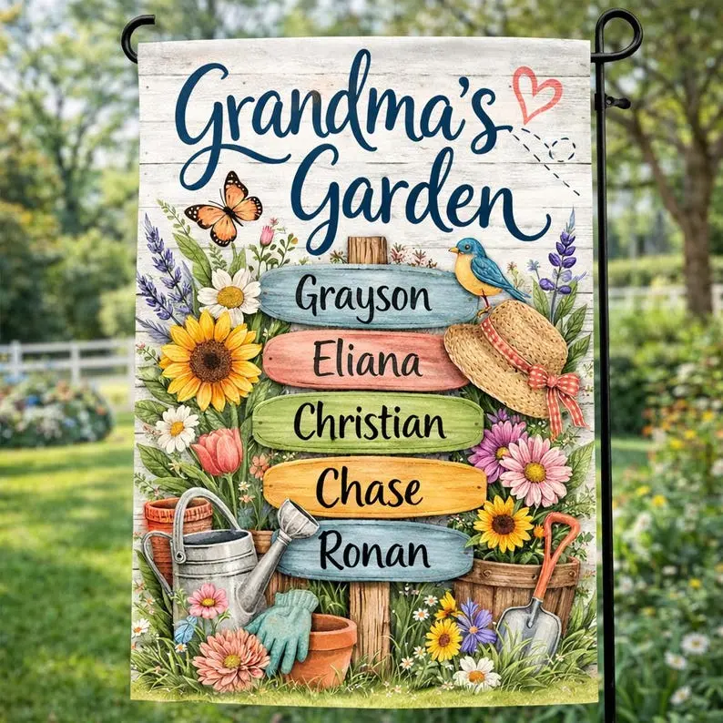 Personalized Grandma's Flag, Where Love Grows Flag, Custom Flag for Nana, Mimi, Mother's day Flag, Garden Gift, Grandchildren Flag