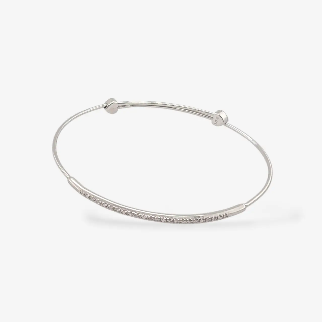 Pulsera (#16) Bangle Tubo Macizo Ajustable c/ Placa de Diamantes Pave (0.05 Ct) - Plata
