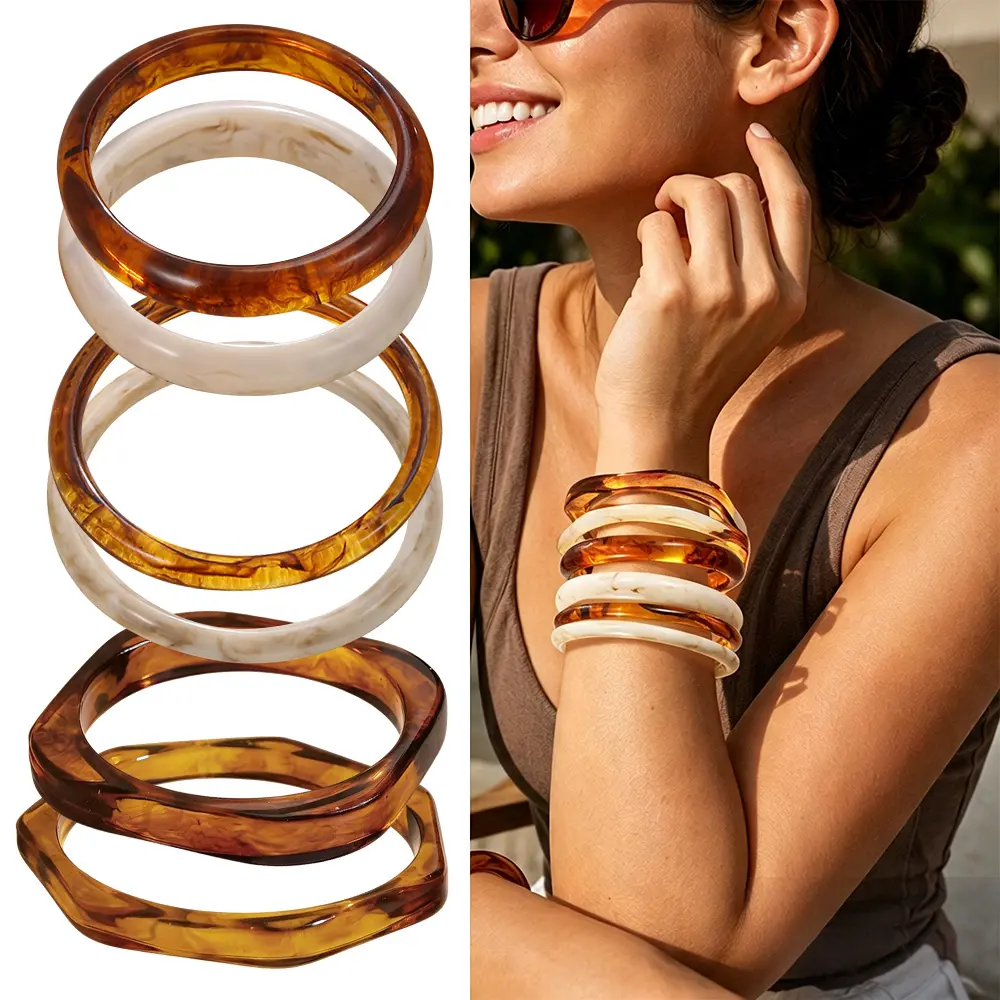 6pcs Chunky Acrylic Resin Bangle Set - Irregular Transparent Bangles Bracelets for Bracelet Stacking, Party & Daily Fashion Costume Jewelry Accessory sohochic